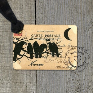 Black Crow Nevermore French Postcard Gift or Scrapbook Tags or Magnet #688