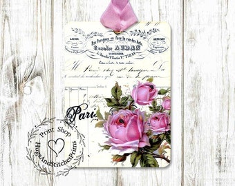 French Paris Rose Gift or Scrapbook Tags or Magnet #295