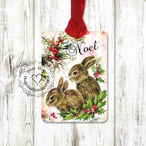 French Noel Bunny Christmas Gift or Scrapbook Tags or Magnet #509