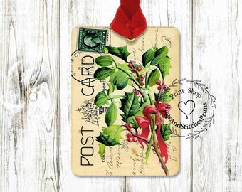 Christmas Holly Berry Postcard Gift or Scrapbook Tags or Magnet #218