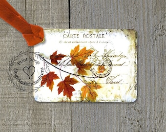 Fall Autumn Leaves Postcard Gift or Scrapbook Tags or Magnet #487