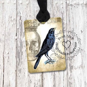 Spooky Skull Crow Halloween Gift or Scrapbook Tags or Magnet #40