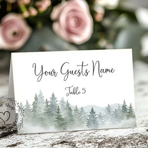 Wedding Place Cards Rustic Woodsy Mountain Pine Postcard Tent Style Place Cards or Table Place Cards #124