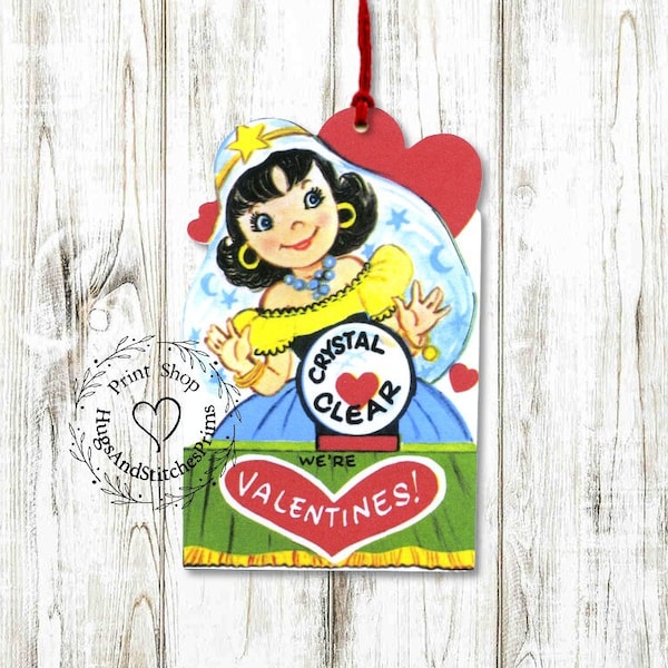 Retro Crystal Clear We'reValentines Fortune Teller Valentine Gift or Scrapbook Tags #273