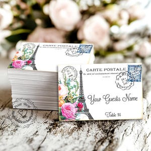 Wedding Place Cards French Eiffel Tower Postcard Flat Place Cards Seating Cards or Tags #6