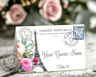 Wedding Place Cards Vintage French Eiffel Tower Postcard Tent Style Wedding Place Cards or Table Place Cards #6