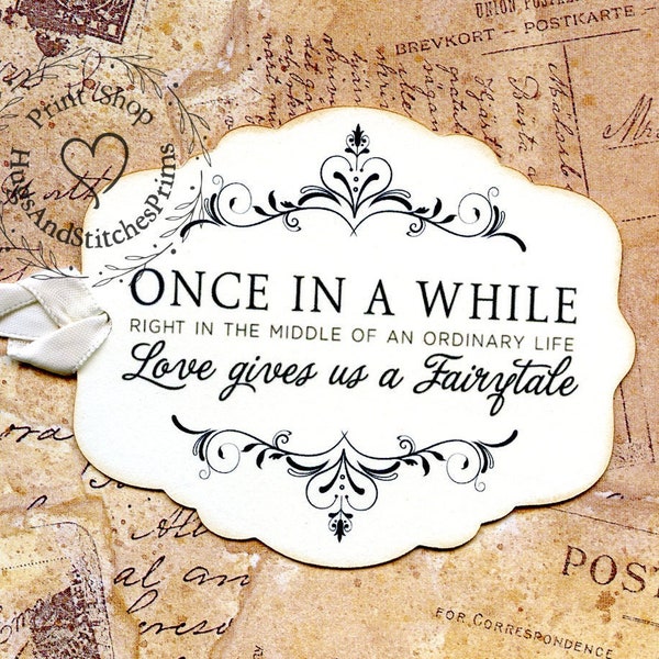 Every Once In A While... Love Gives Us A Fairytale Wedding Favor or Wish Tree Gift or Scrapbook Tags #166