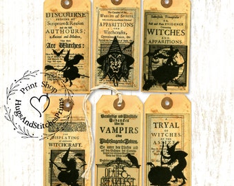 Vintage Style Grungy Halloween Witch Potions Vampires Mixed Gift or Scrapbook Tags #T 46