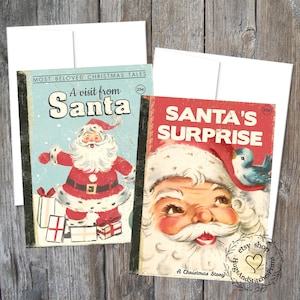 Set of 2 Retro Style Santa Claus Little Book Covers Christmas Gift Note Greeting Cards #C8