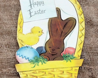 Retro Easter Basket With Chocolate Bunny & Eggs Easter Gift Tags #288