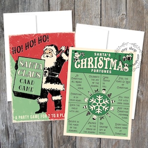 Set of 2 Retro Santa Claus Christmas Games Gift Note Greeting Cards #C16