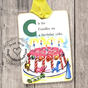 Retro C Is For Birthday Cake With Candles Gift or ScrapbookTags or Magnet #403