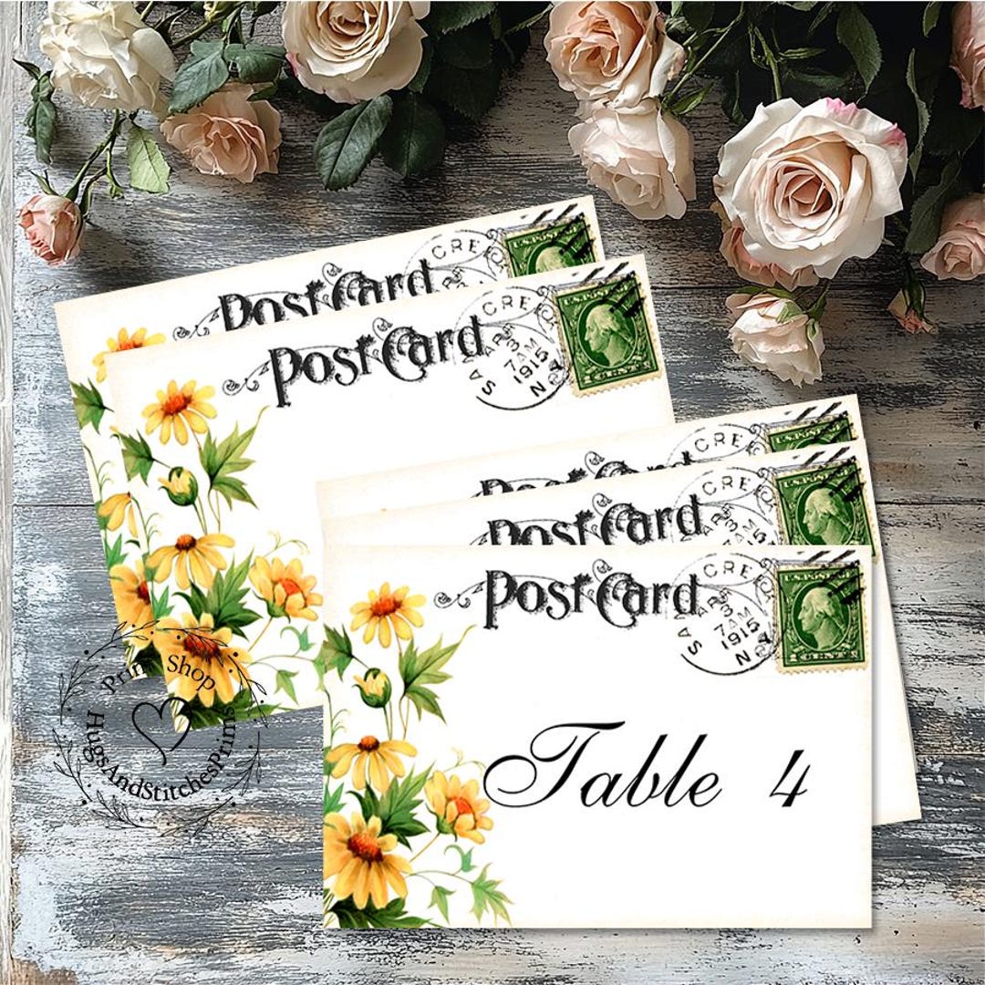 Table Postcards Wedding Table Cards Yellow Daisy Flower Postcard Large Double Sided or ...