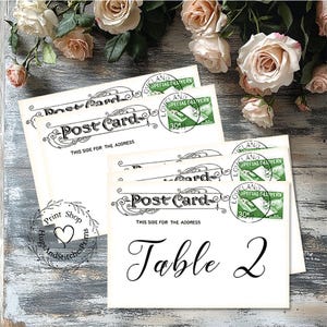 Wedding Table Cards Vintage Style Postcard Large Double Sided or Single Sided Green Special Delivery Stamp Table Place Cards or Signs #340