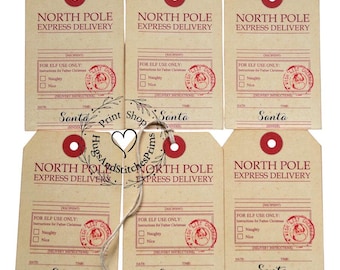 North Pole Delivery Santa Naughty or Nice Christmas Gift or Scrapbook Tags #T 35