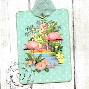 Retro Pink Flamingo Gift or Scrapbook Tags or Magnet #459
