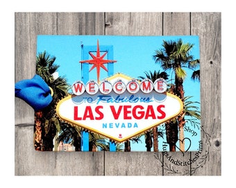 Welcome To Fabulous Las Vegas Vintage Sign Souvenir Postcard Gift or Scrapbook Tags or Magnet #G 30