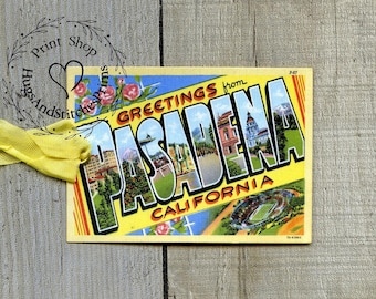 Greetings From Pasadena California Large Letter Souvenir Postcard Gift or Scrapbook Tags or Magnet #G 32