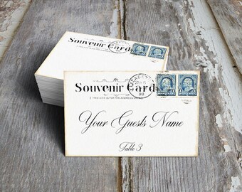 Wedding Place Cards Vintage Style Souvenir Postcard Blue Stamp Flat Table Place Cards or Tags #205