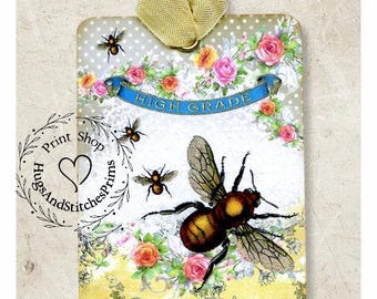 Summer Honey Bee Floral Gift or Scrapbook Tags or Magnet #298