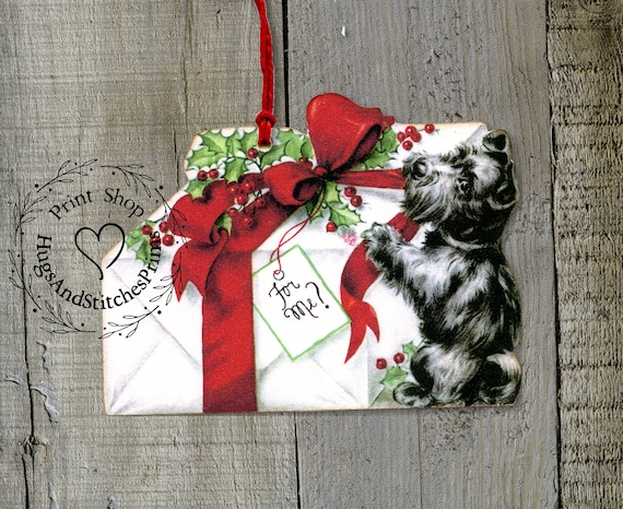 Black Scottie Dog For Me Christmas Present Gift or Scrapbook Tags #666