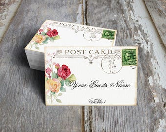 Wedding Place Cards Vintage Style Watercolor Rose Flower Table Place Cards or Tags #138