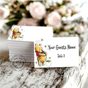 Bear Honey Pot Bees Baby Shower Expectant Mother Flat Table Place Cards Seating Cards or Tags #119