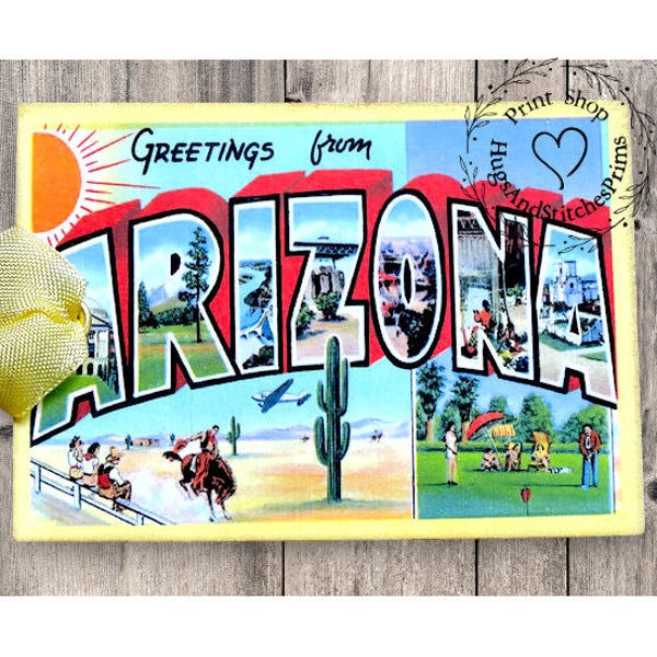 Greetings From Arizona Large Letter Souvenir Postcard Gift or Scrapbook Tags or Magnet #G 13