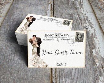 Wedding Place Cards Vintage Bride & Groom Postcard Flat Table Place Cards or Tags #188