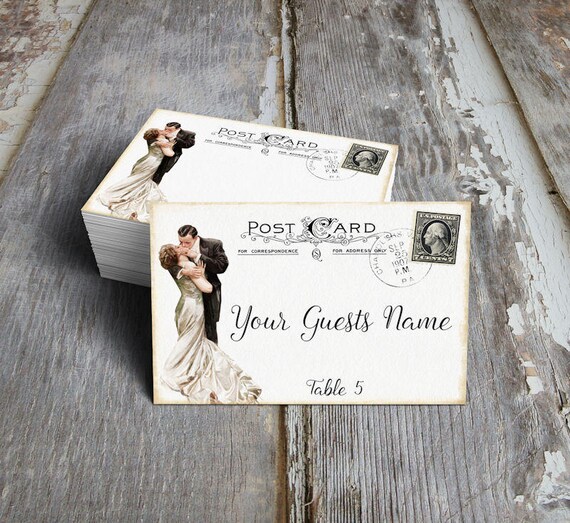 Wedding Place Cards Vintage Bride &amp; Groom Postcard Table Place - Etsy