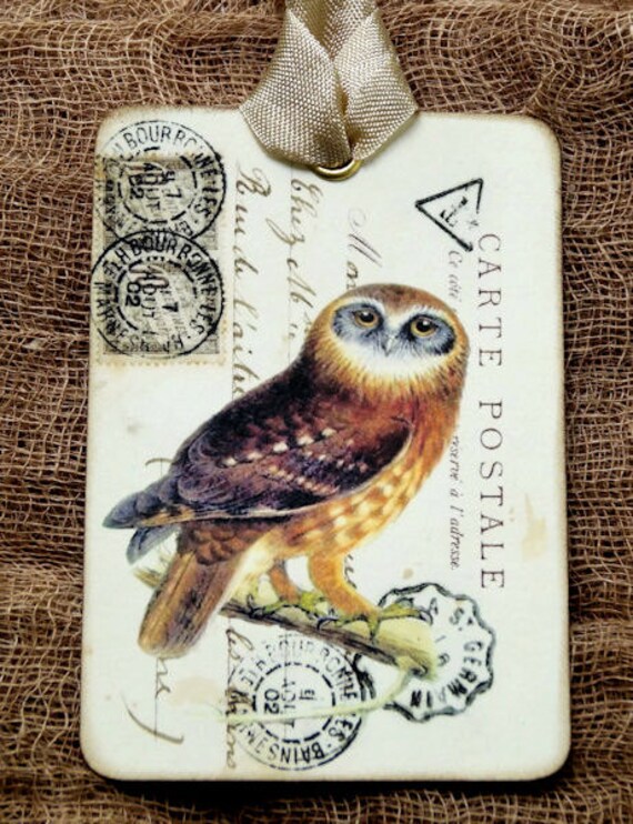Hang Tags FRENCH OWL POSTCARD TAGS or MAGNET #704 Gift Tags