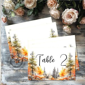 Wedding Table Cards Fall Autumn Forest Trees Large Double Sided or Single Sided Table Place Cards or Signs #388