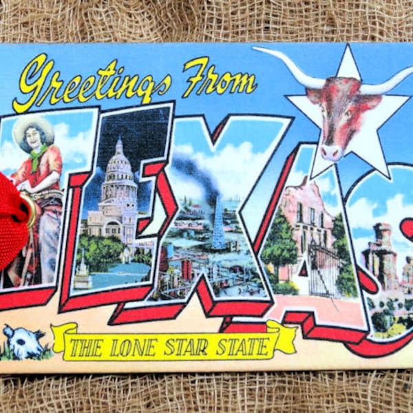 Greetings From Texas Large Letter Souvenir Postcard Gift or Scrapbook Tags or Magnet #G 3