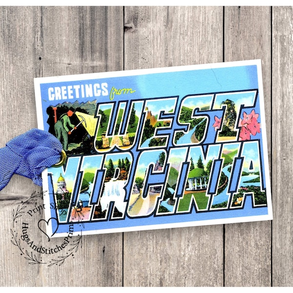 Greetings From West Virginia Large Letter Souvenir Postcard Gift or Scrapbook Tags or Magnet #G 35