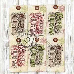 Vintage Style Merry Christmas Gift or Scrapbook Tags #T 113