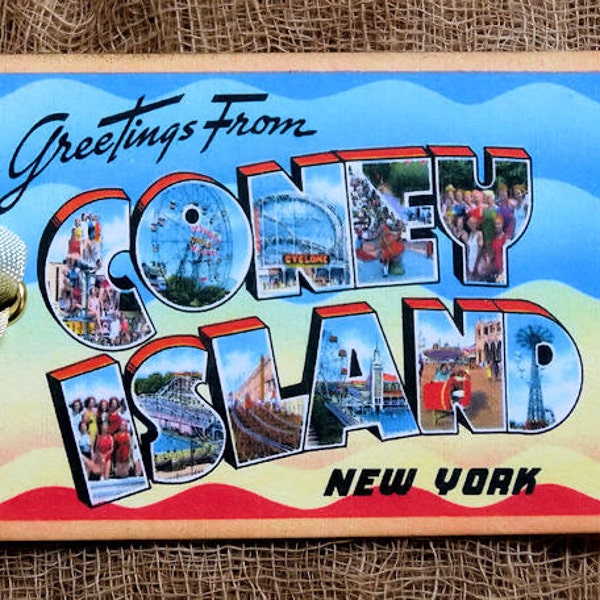 Greetings From Coney Island New York Large Letter Souvenir Postcard Gift or Scrapbook Tags or Magnet #G 8