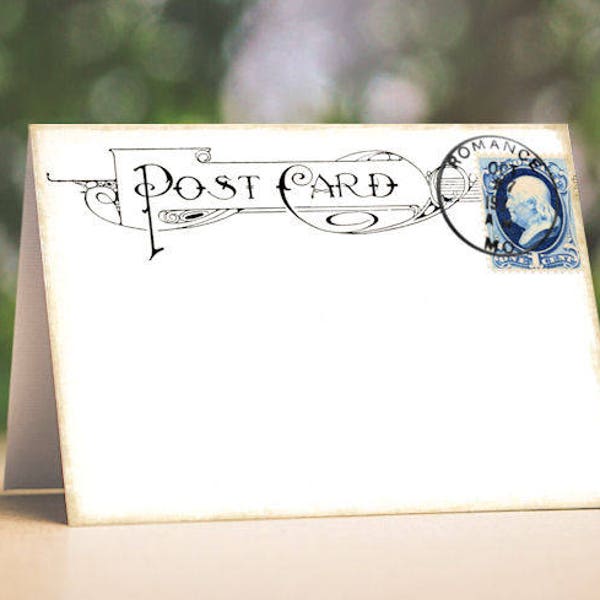 Wedding Place Cards Vintage Style Postcard Blue Stamp Tent Style Place Cards or Table Cards #367