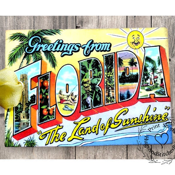 Greetings From Florida Large Letter Souvenir Postcard Gift or Scrapbook Tags or Magnet #G 22