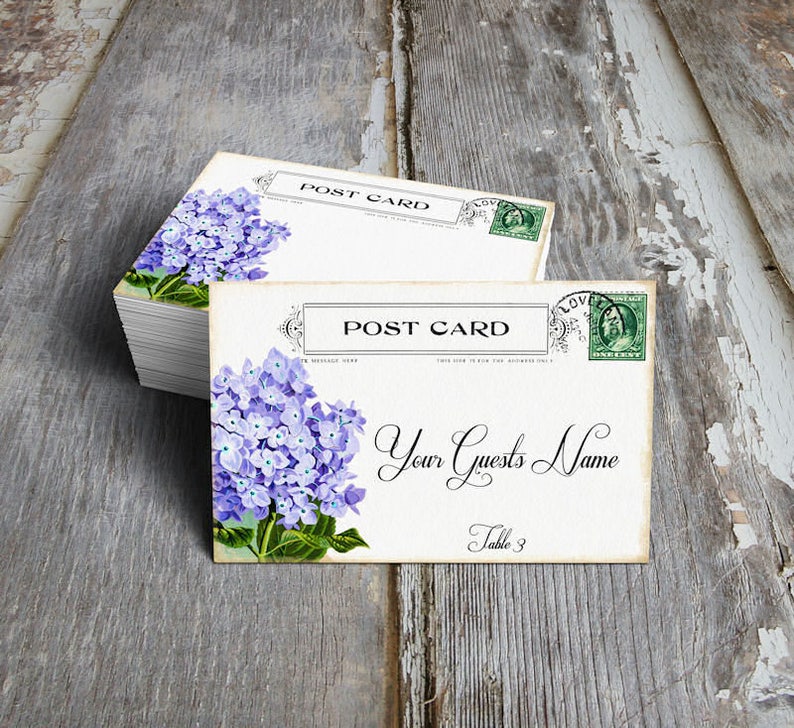 Wedding Place Cards Vintage Hydrangea Flower Postcard Table Place Cards Escort Cards or Tags #603
