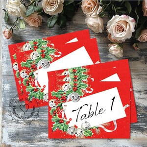 Wedding Table Cards Vintage Style Jingle Bells Holly Christmas Large Double Sided or Single Sided Table Place Cards or Signs #194