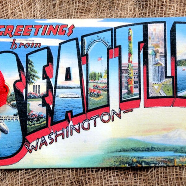 Greetings From Seattle Washington Large Letter Souvenir Postcard Gift or Scrapbook Tags or Magnet #G 2