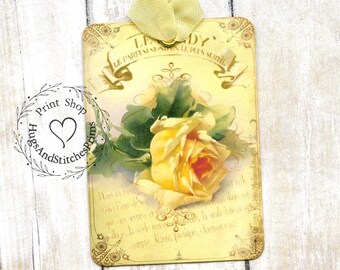 French Single Rose Rose Gift or Scrapbook Tags or Magnet #228