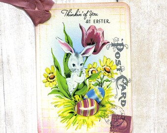 Hang Tags  BUNNY RABBIT EASTER EGG TAGS or MAGNET #79  Gift Tags 