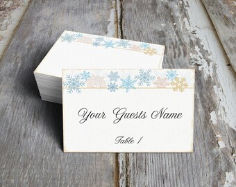 Wedding Place Cards Soft Winter Snowflakes Flat Table Place Cards or Tags #485