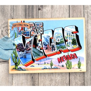 Greetings From Las Vegas Nevada Large Letter Souvenir Postcard Gift or Scrapbook Tags or Magnet #G 18