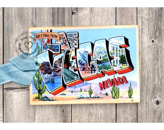 Greetings From Las Vegas Nevada Large Letter Souvenir Postcard Gift or Scrapbook Tags or Magnet #G 18