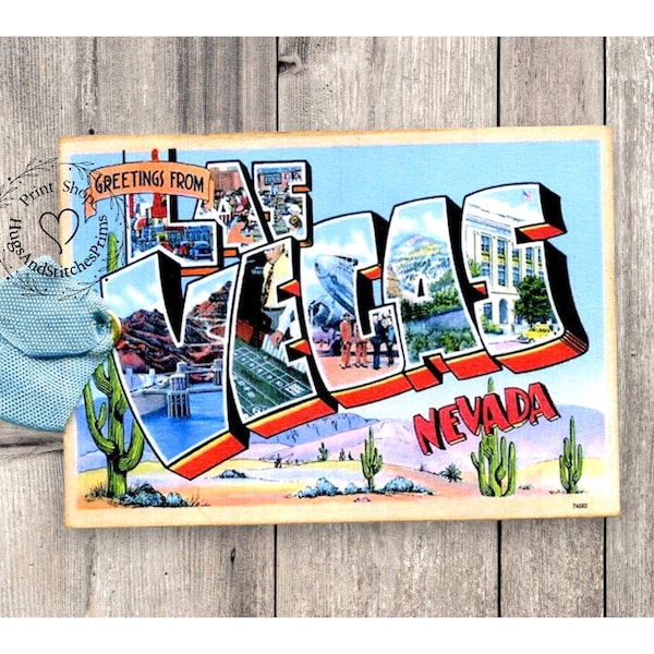 Greetings From Las Vegas Nevada Large Letter Souvenir Postcard Gift or Scrapbook Tags or Magnet #G 18