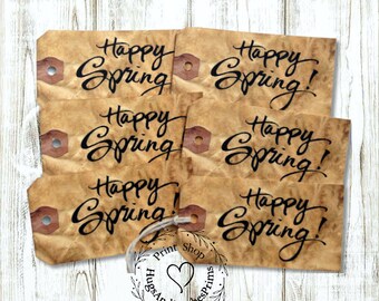 Grungy Style Happy Spring Gift or Scrapbook Tags #T 31