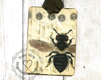 Big French Bee Gift or Scrapbook Tags or Magnet #305