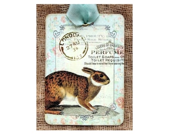 French Style Bunny Rabbit Gift or Scrapbook Tags or Magnet #592